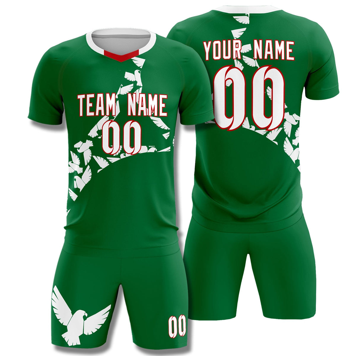 Custom Kelly Green White Mexico Eagle World Cup Inspired Wrinkle-Resistant Graffiti Pattern Soccer Sets Jersey