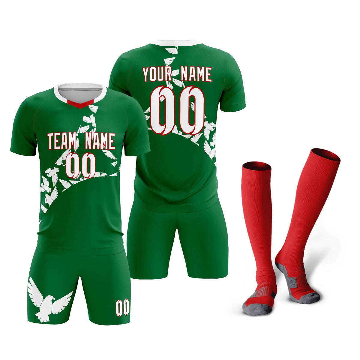 Custom Kelly Green White Mexico Eagle World Cup Inspired Wrinkle-Resistant Graffiti Pattern Soccer Sets Jersey