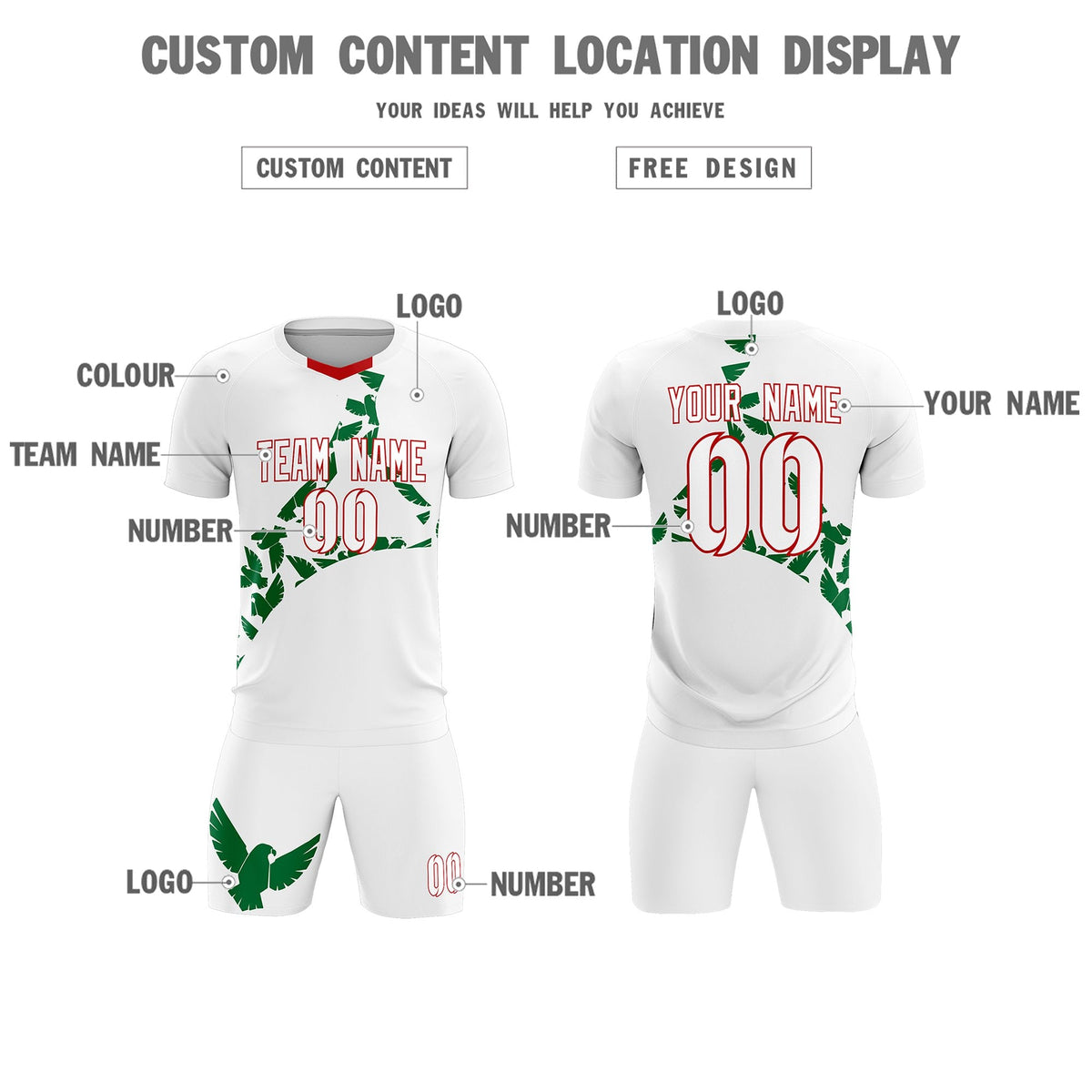 Custom White Kelly Green Mexico Eagle World Cup Inspired Drapable Graffiti Pattern Soccer Sets Jersey