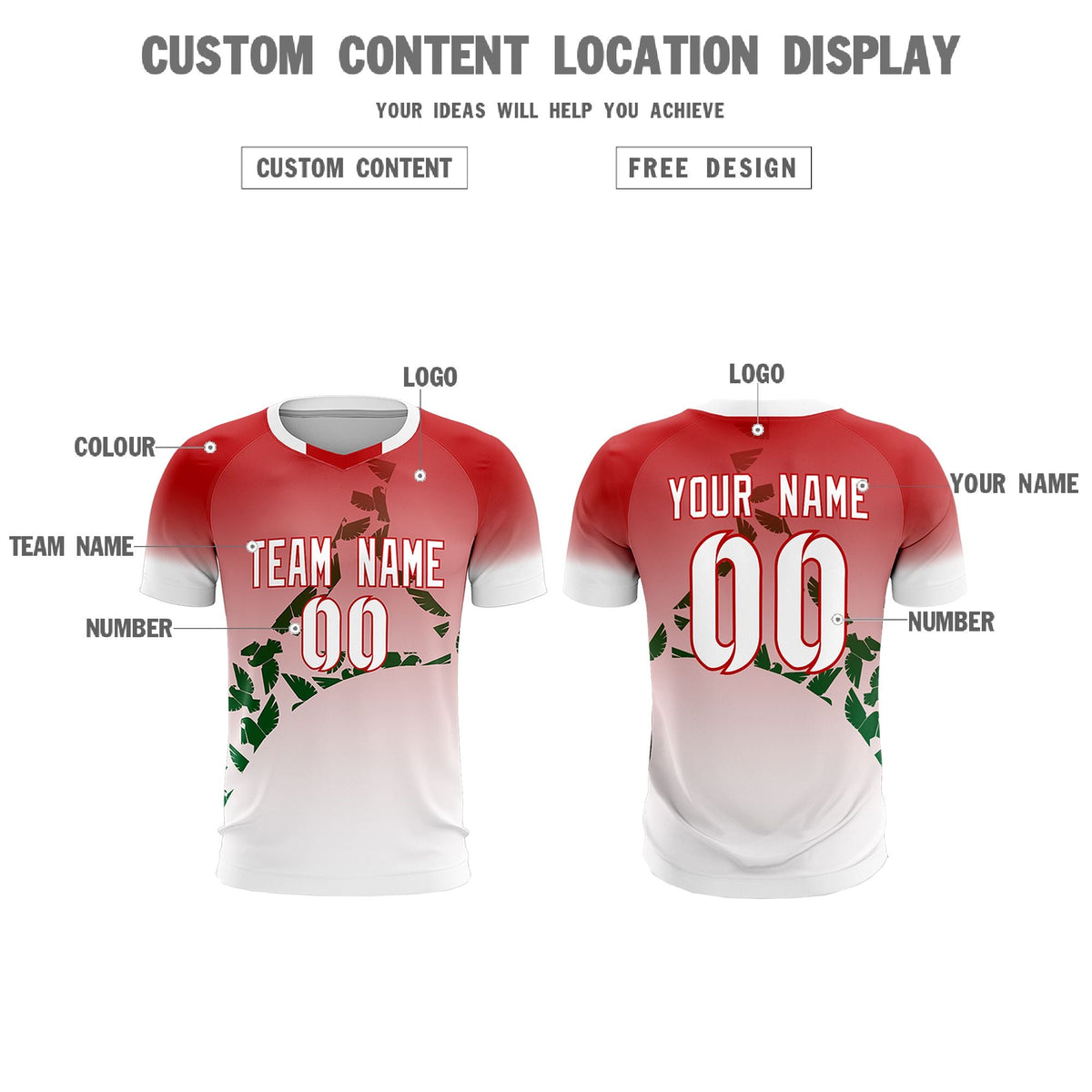 Custom Red Kelly Green Mexico Eagle World Cup Inspired Breathable Gradient Fashion Soccer Sets Jersey
