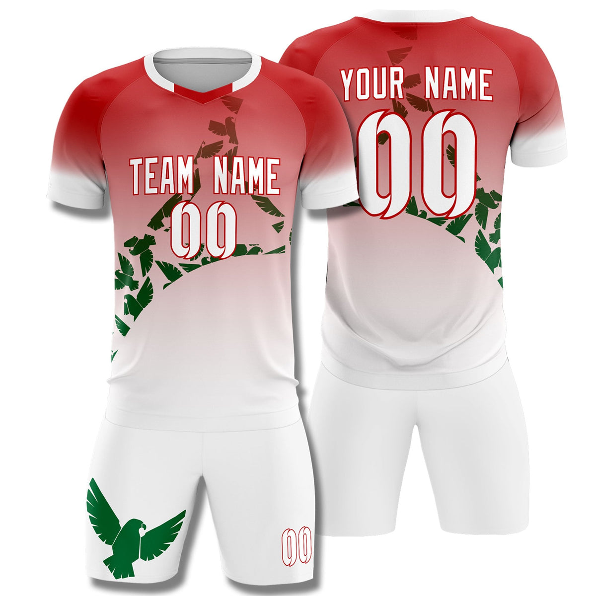 Custom Red Kelly Green Mexico Eagle World Cup Inspired Breathable Gradient Fashion Soccer Sets Jersey