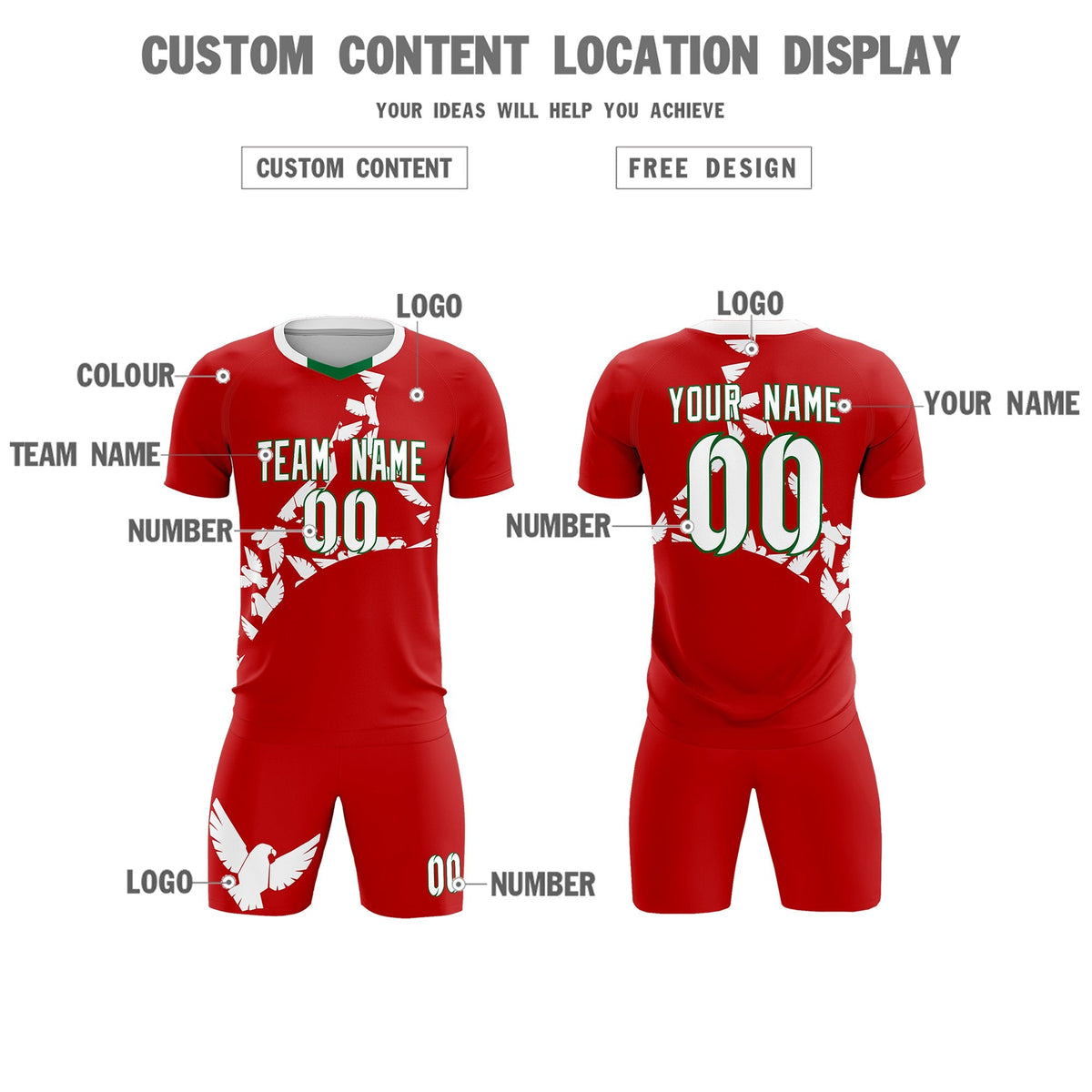 Custom Red White Mexico Eagle World Cup Inspired Quick-Drying Graffiti Pattern Soccer Sets Jersey