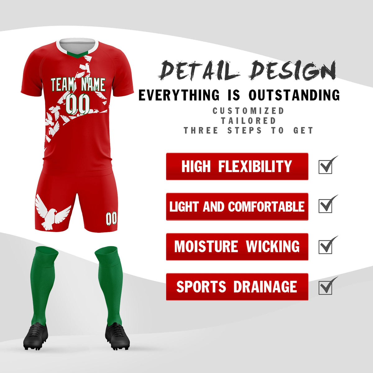 Custom Red White Mexico Eagle World Cup Inspired Quick-Drying Graffiti Pattern Soccer Sets Jersey