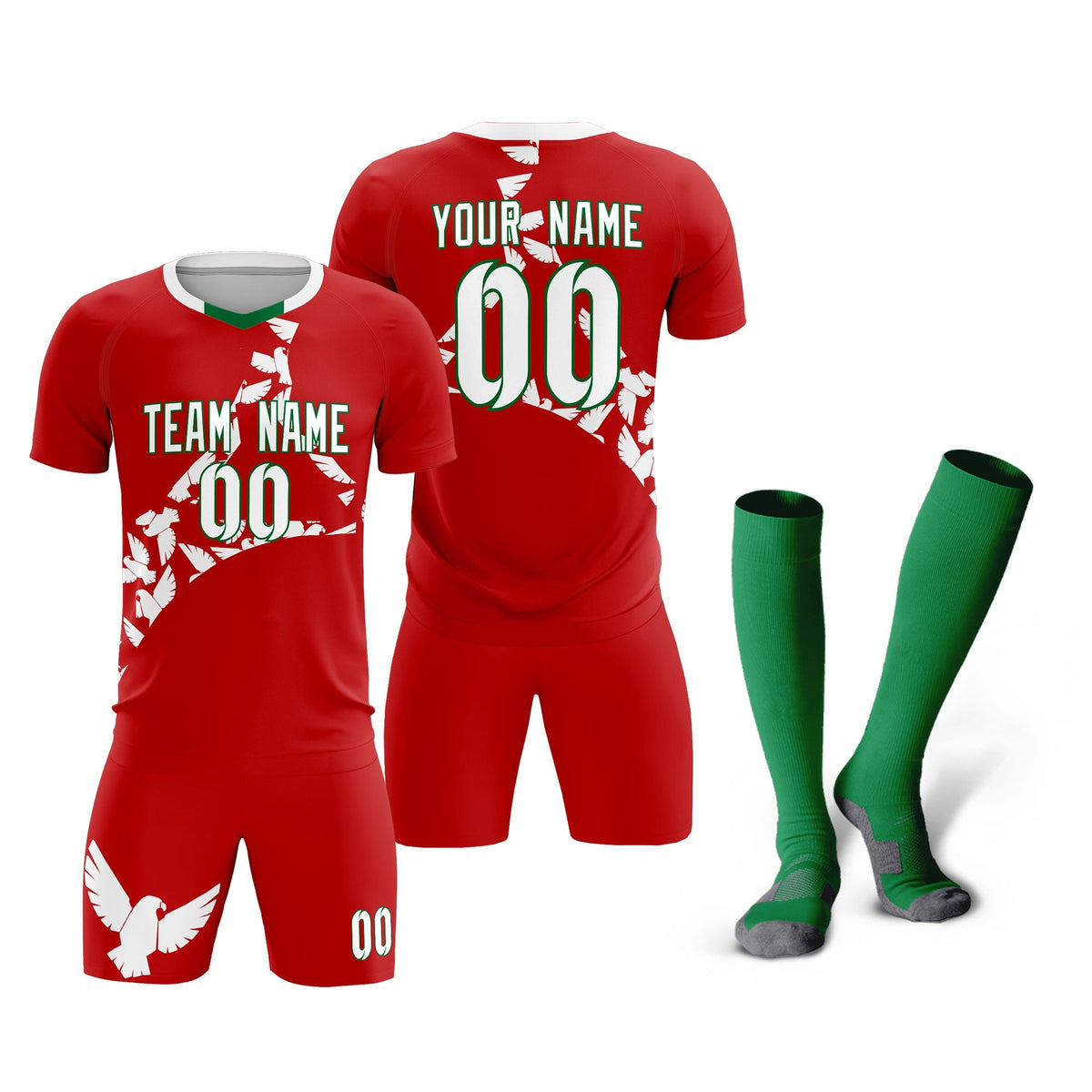 Custom Red White Mexico Eagle World Cup Inspired Quick-Drying Graffiti Pattern Soccer Sets Jersey