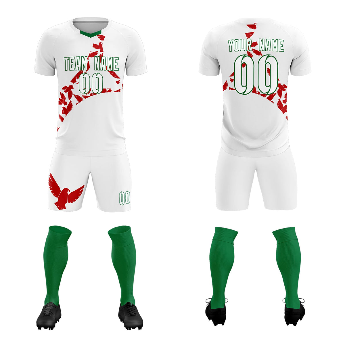 Custom White Red Mexico Eagle World Cup Inspired Lightweight Graffiti Pattern Soccer Sets Jersey