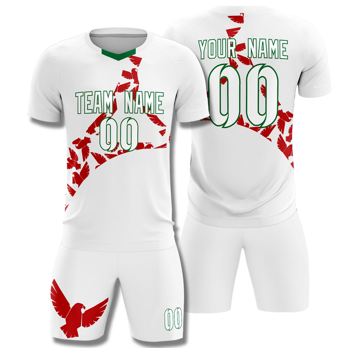 Custom White Red Mexico Eagle World Cup Inspired Lightweight Graffiti Pattern Soccer Sets Jersey