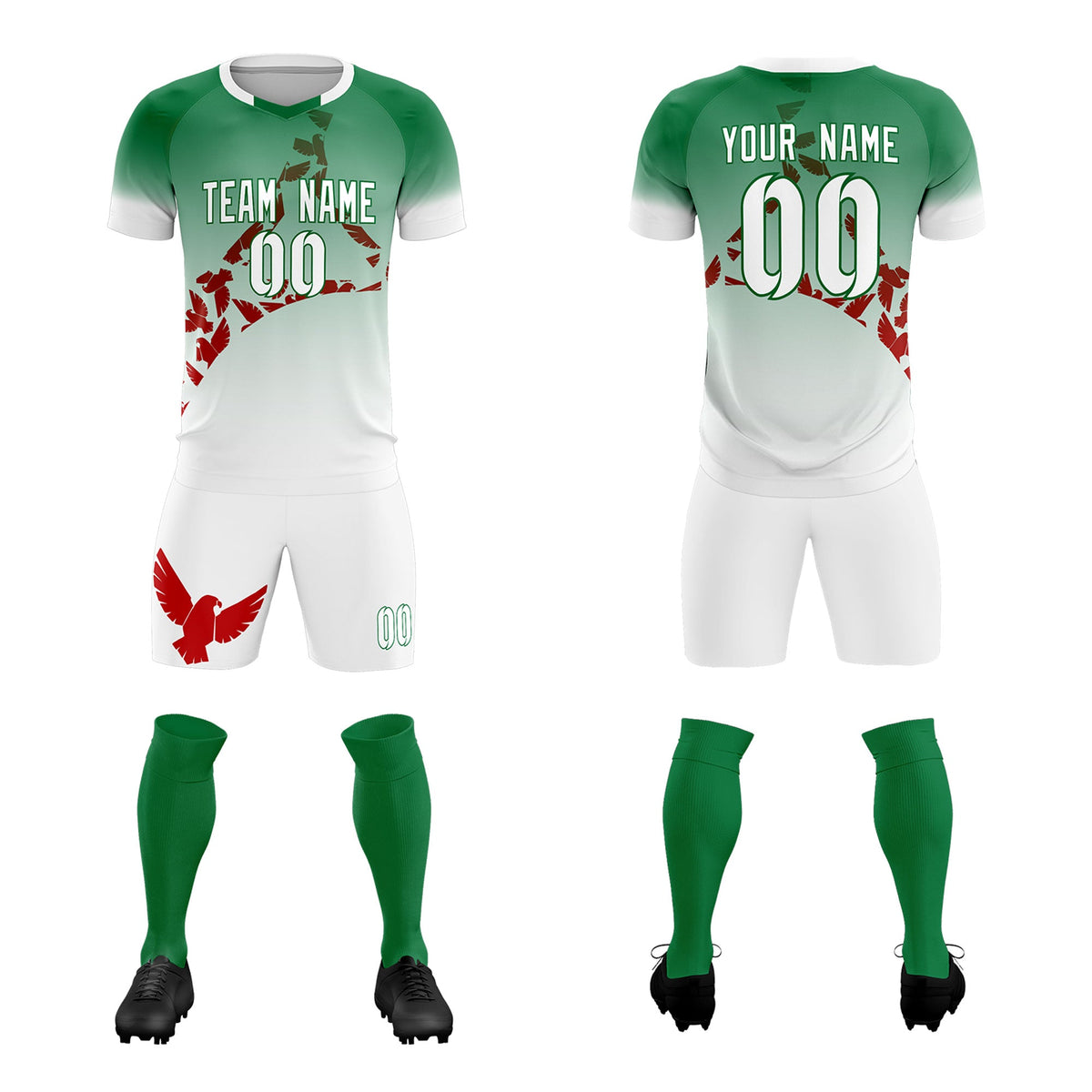 Custom Kelly Green Red Mexico Eagle World Cup Inspired Wrinkle-Resistant Gradient Fashion Soccer Sets Jersey