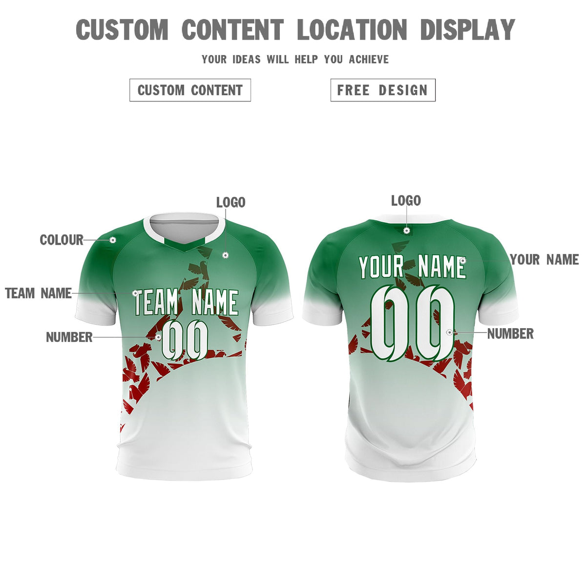Custom Kelly Green Red Mexico Eagle World Cup Inspired Wrinkle-Resistant Gradient Fashion Soccer Sets Jersey