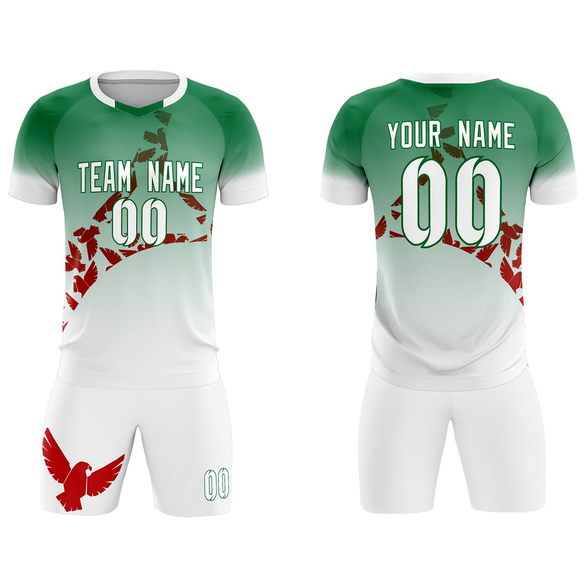Custom Kelly Green Red Mexico Eagle World Cup Inspired Wrinkle-Resistant Gradient Fashion Soccer Sets Jersey