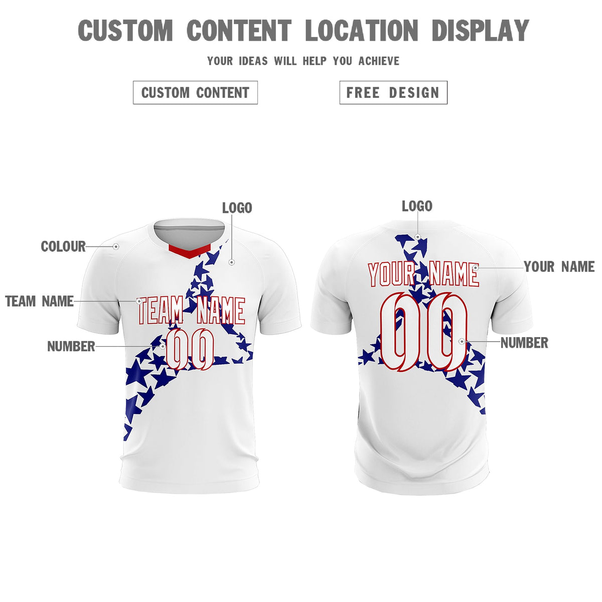 Custom White Royal America Star World Cup Inspired Drapable Graffiti Pattern Soccer Sets Jersey