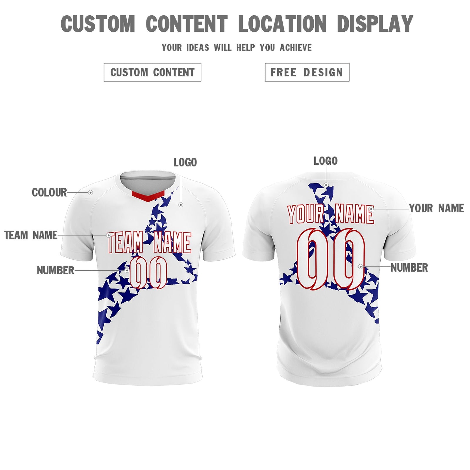 Custom White Royal America Star World Cup Inspired Drapable Graffiti Pattern Soccer Sets Jersey