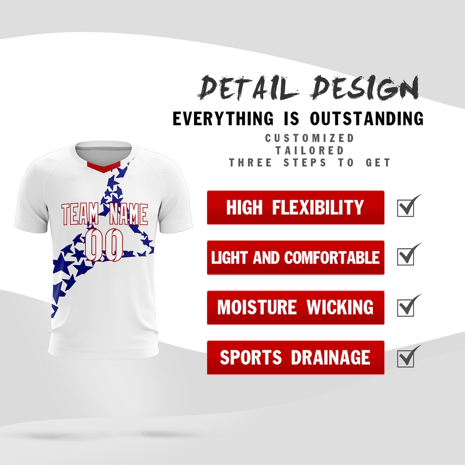 Custom White Royal America Star World Cup Inspired Drapable Graffiti Pattern Soccer Sets Jersey