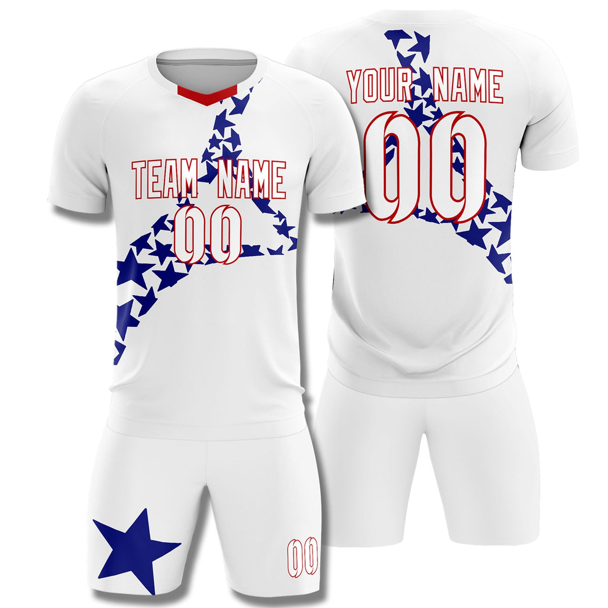 Custom White Royal America Star World Cup Inspired Drapable Graffiti Pattern Soccer Sets Jersey