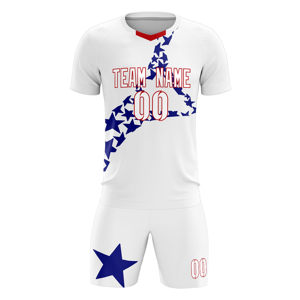 Custom White Royal America Star World Cup Inspired Drapable Graffiti Pattern Soccer Sets Jersey