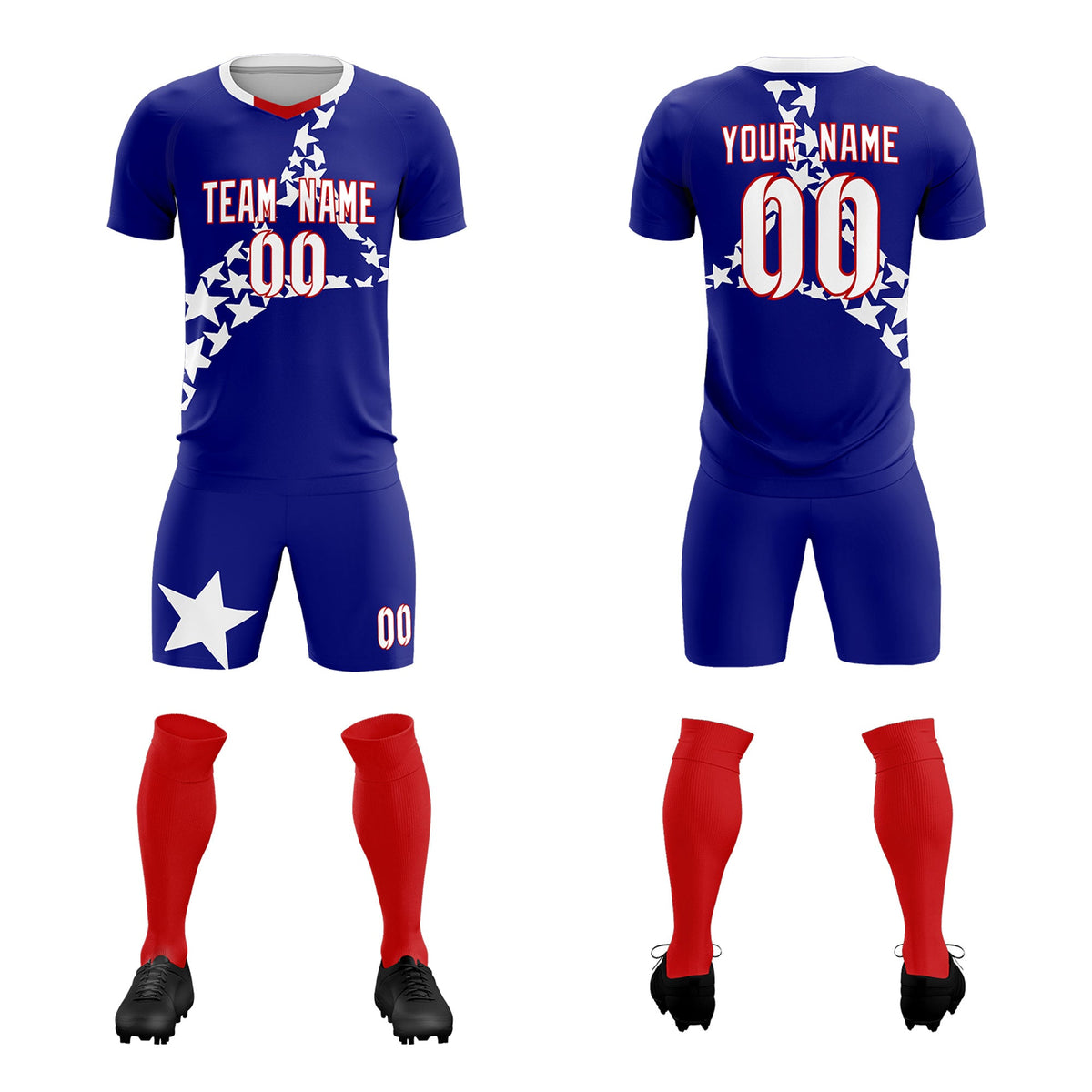 Custom Royal White America Star World Cup Inspired Breathable Graffiti Pattern Soccer Sets Jersey
