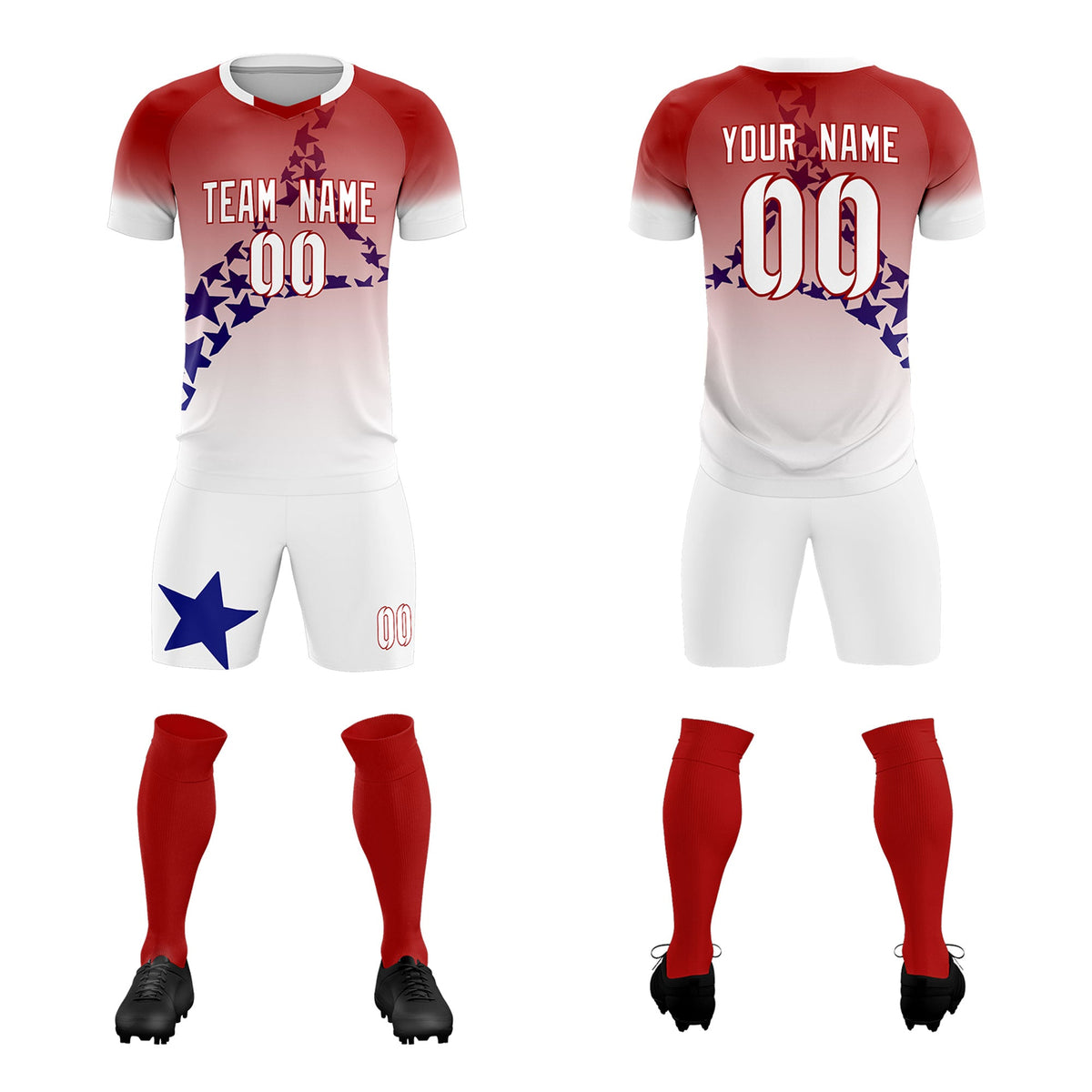 Custom Red Royal America Star World Cup Inspired Quick-Drying Gradient Fashion Soccer Sets Jersey