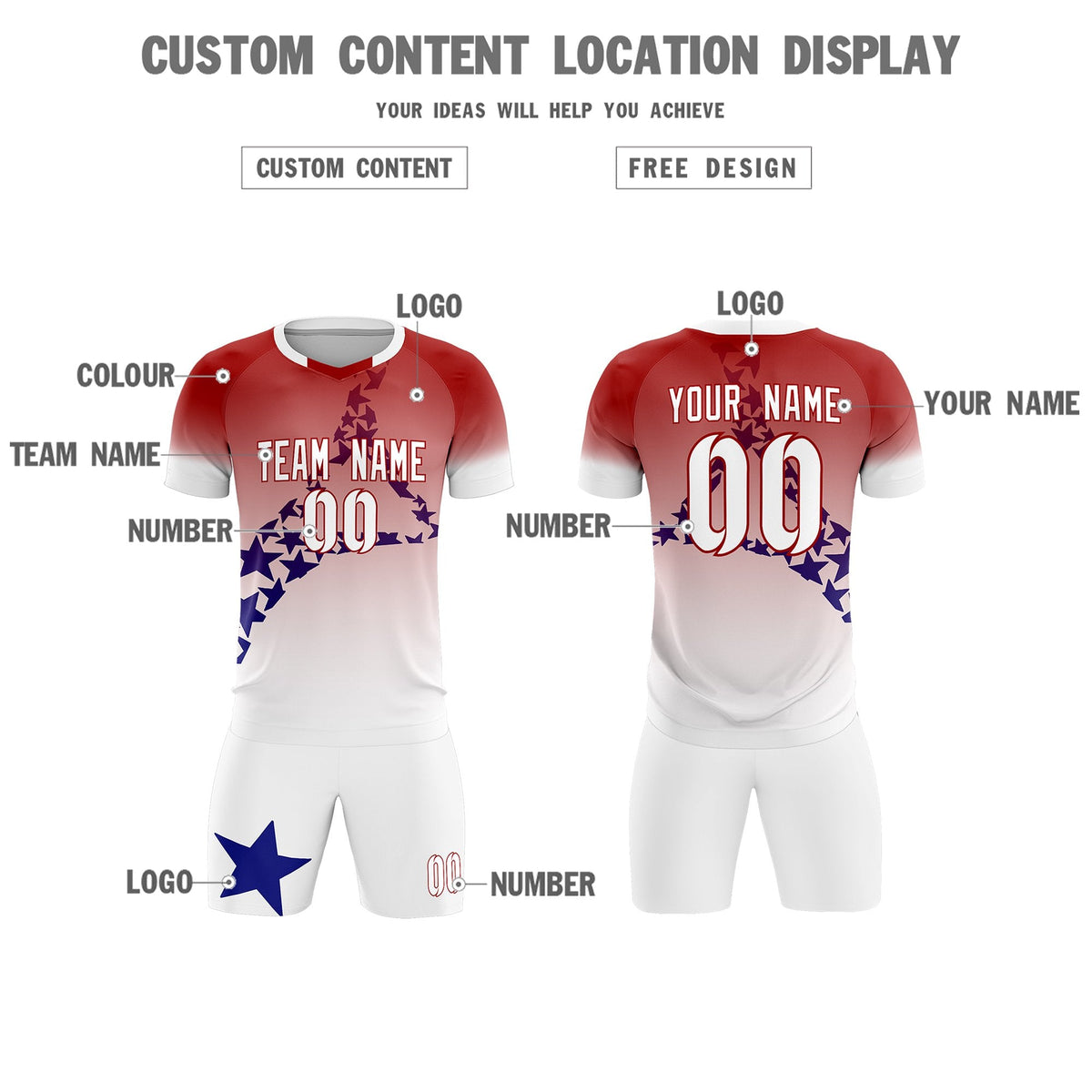 Custom Red Royal America Star World Cup Inspired Quick-Drying Gradient Fashion Soccer Sets Jersey