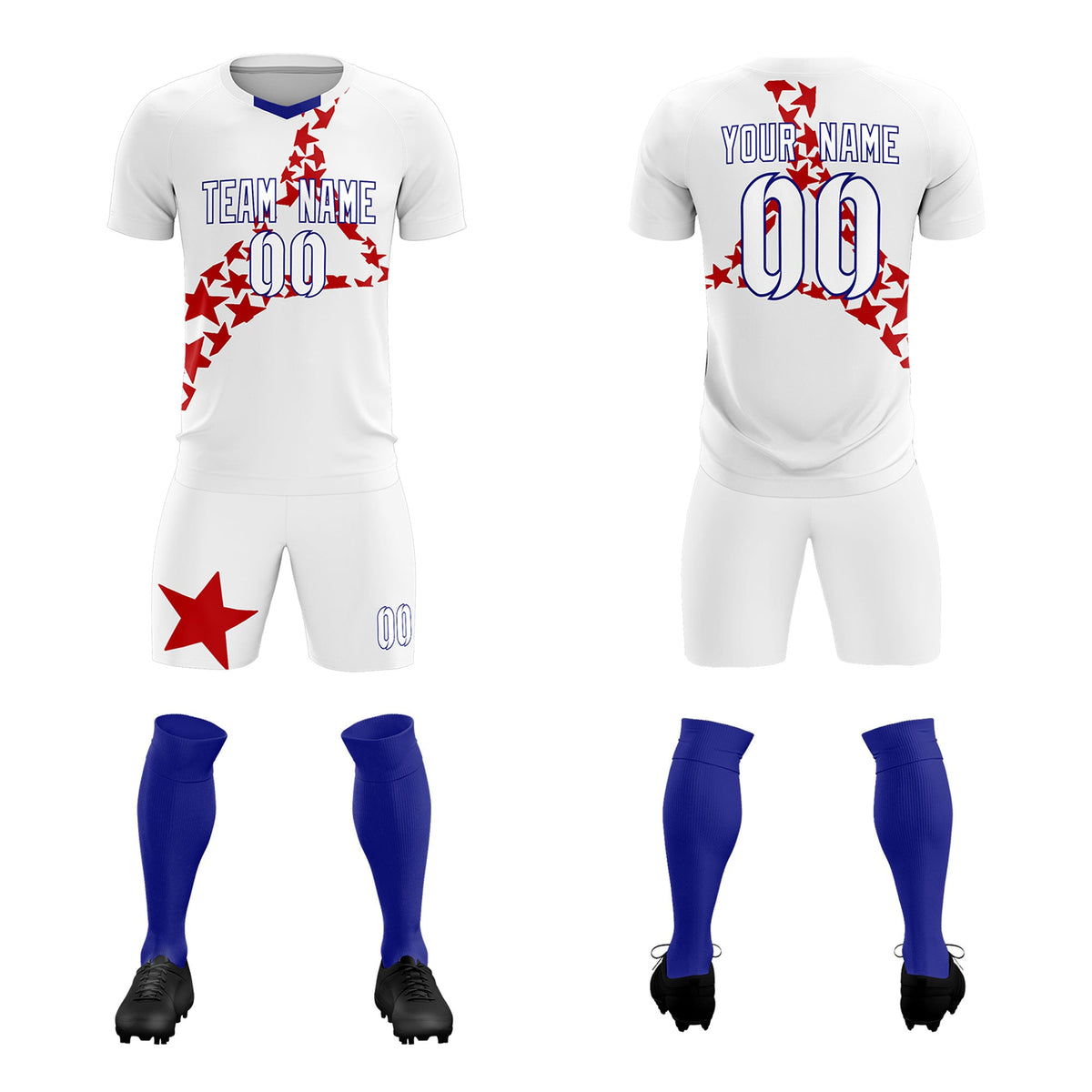 Custom White Red America Star World Cup Inspired Lightweight Graffiti Pattern Soccer Sets Jersey