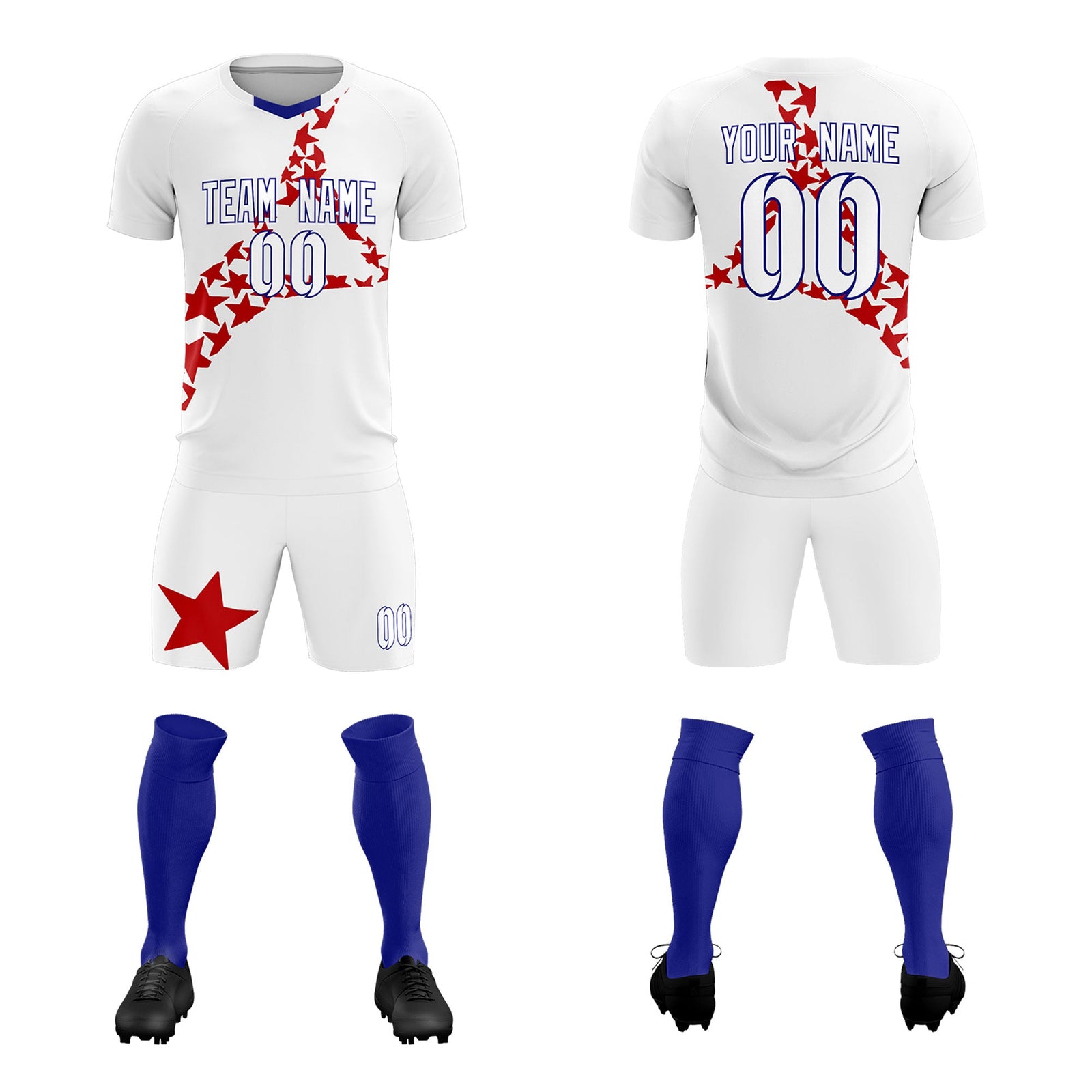 Custom White Red America Star World Cup Inspired Lightweight Graffiti Pattern Soccer Sets Jersey
