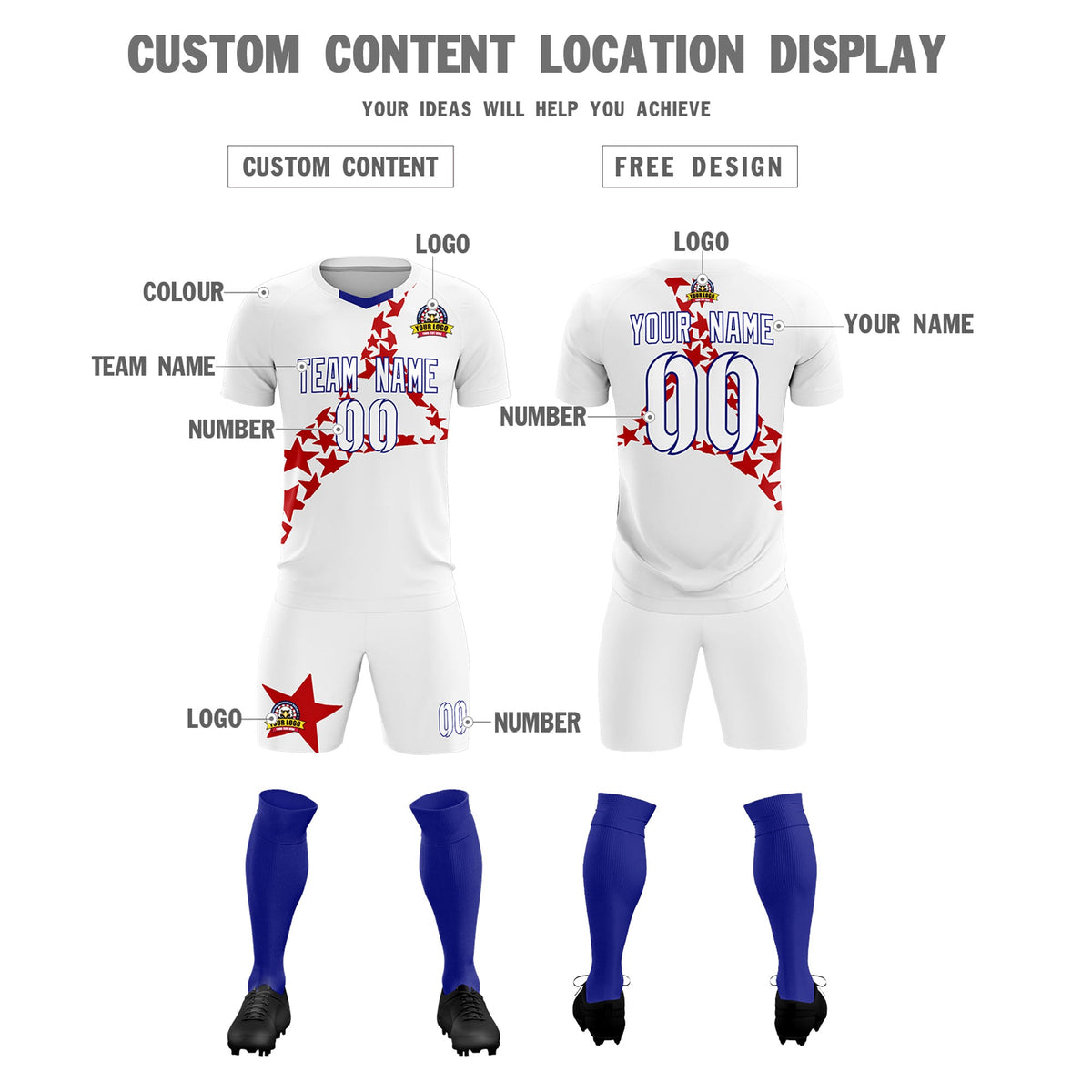Custom White Red America Star World Cup Inspired Lightweight Graffiti Pattern Soccer Sets Jersey