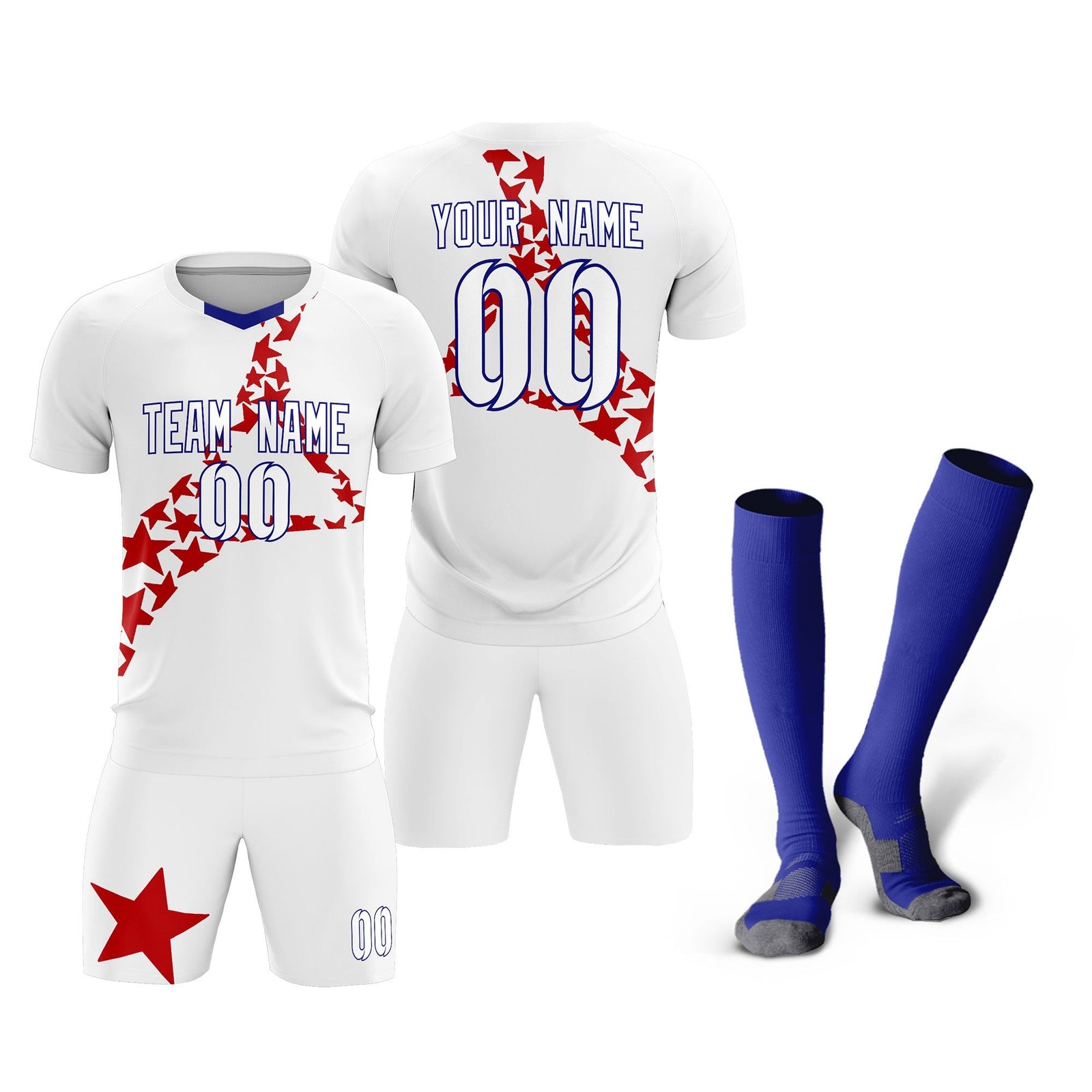 Custom White Red America Star World Cup Inspired Lightweight Graffiti Pattern Soccer Sets Jersey