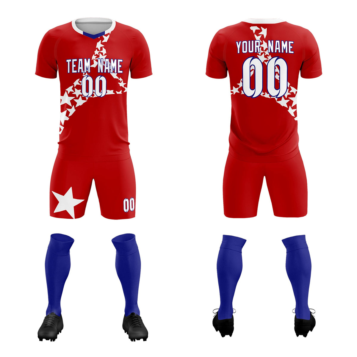 Custom Red White America Star World Cup Inspired Wrinkle-Resistant Graffiti Pattern Soccer Sets Jersey