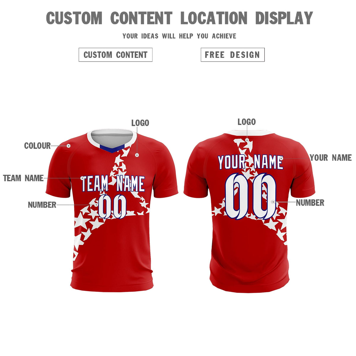 Custom Red White America Star World Cup Inspired Wrinkle-Resistant Graffiti Pattern Soccer Sets Jersey