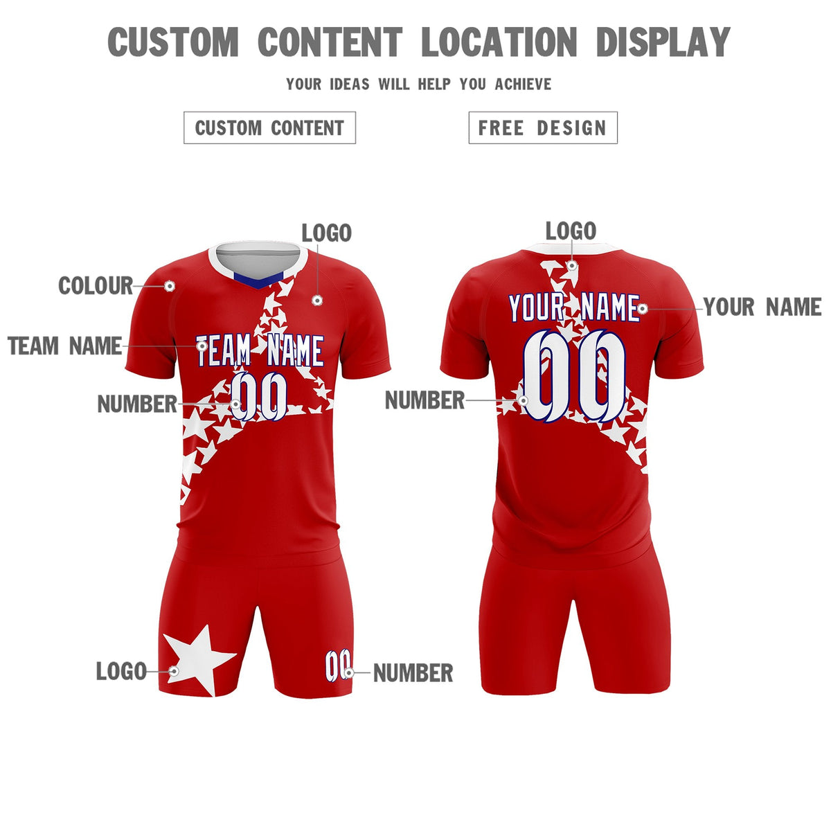 Custom Red White America Star World Cup Inspired Wrinkle-Resistant Graffiti Pattern Soccer Sets Jersey