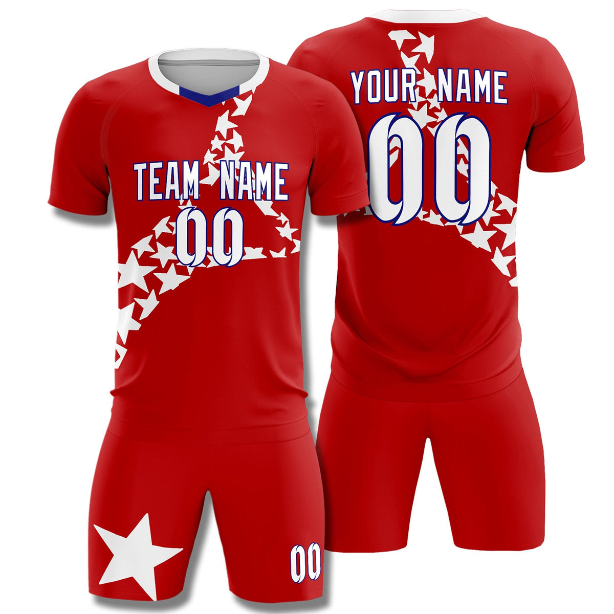 Custom Red White America Star World Cup Inspired Wrinkle-Resistant Graffiti Pattern Soccer Sets Jersey
