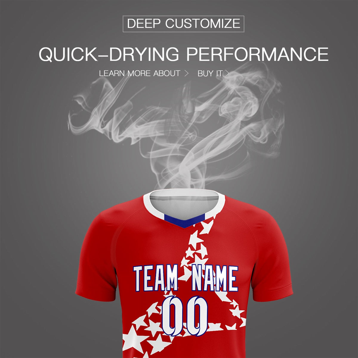 Custom Red White America Star World Cup Inspired Wrinkle-Resistant Graffiti Pattern Soccer Sets Jersey