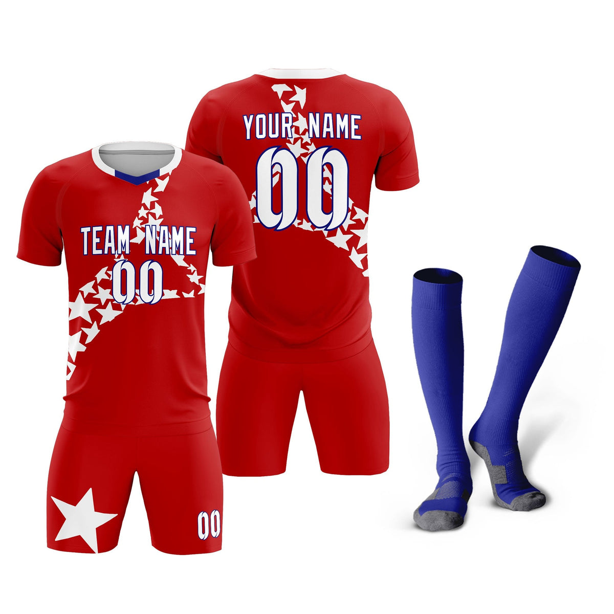 Custom Red White America Star World Cup Inspired Wrinkle-Resistant Graffiti Pattern Soccer Sets Jersey