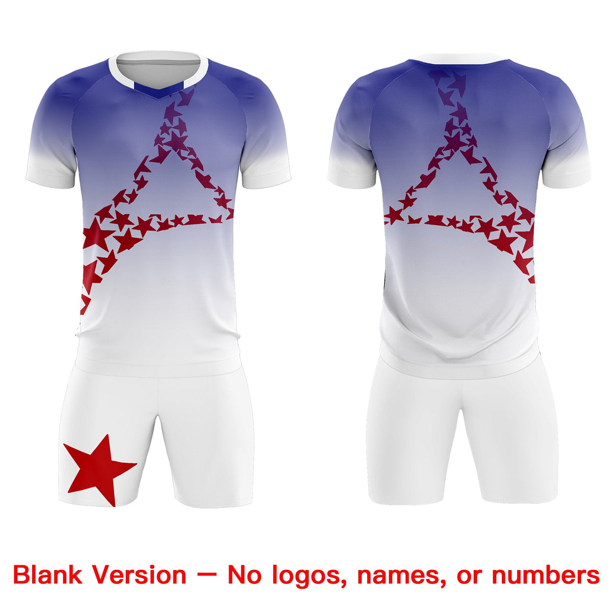 Custom Royal Red America Star World Cup Inspired Drapable Gradient Fashion Soccer Sets Jersey