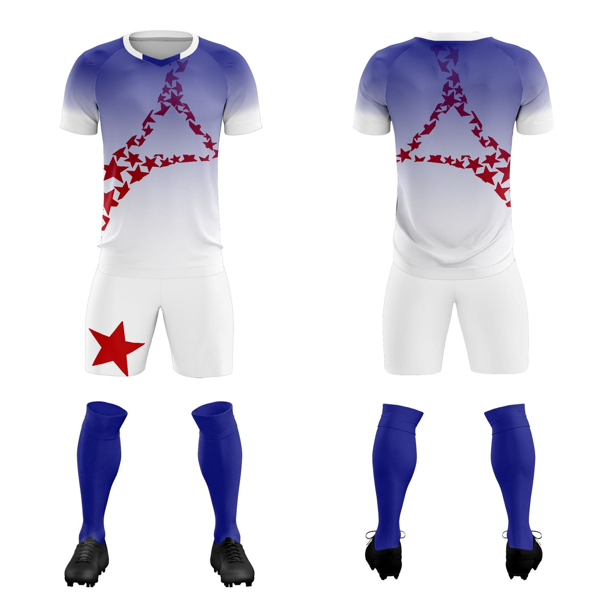 Custom Royal Red America Star World Cup Inspired Drapable Gradient Fashion Soccer Sets Jersey