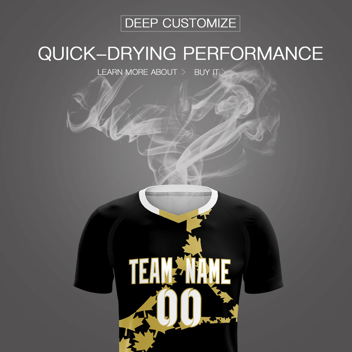 Custom Black Old Gold Canada Maple Leaves World Cup Inspired Breathable Graffiti Pattern Soccer Sets Jersey