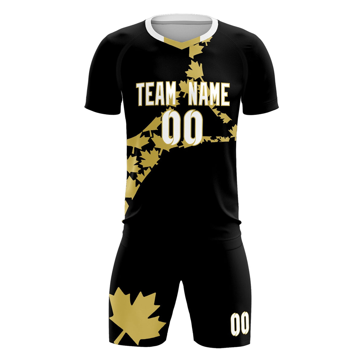 Custom Black Old Gold Canada Maple Leaves World Cup Inspired Breathable Graffiti Pattern Soccer Sets Jersey