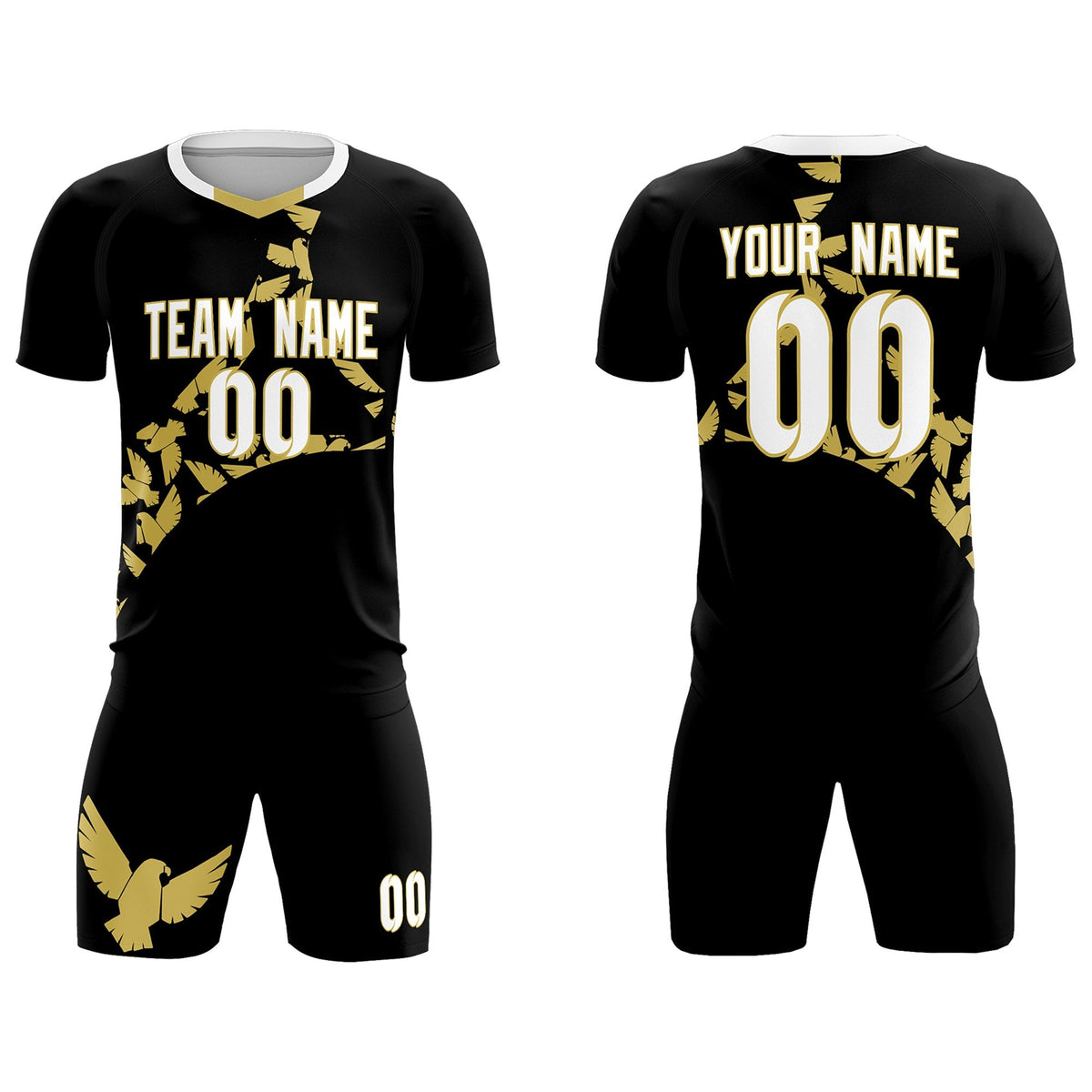 Custom Black Old Gold Mexico Eagle World Cup Inspired Quick-Drying Graffiti Pattern Soccer Sets Jersey