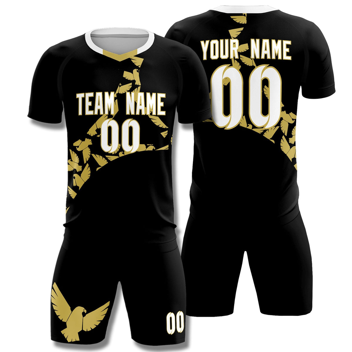 Custom Black Old Gold Mexico Eagle World Cup Inspired Quick-Drying Graffiti Pattern Soccer Sets Jersey