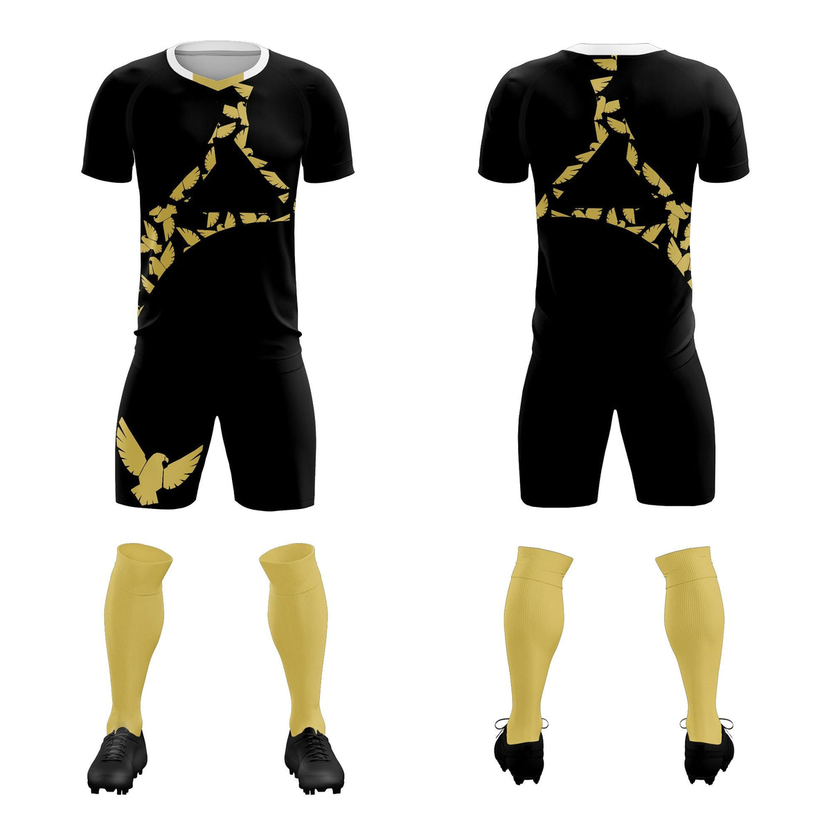 Custom Black Old Gold Mexico Eagle World Cup Inspired Quick-Drying Graffiti Pattern Soccer Sets Jersey