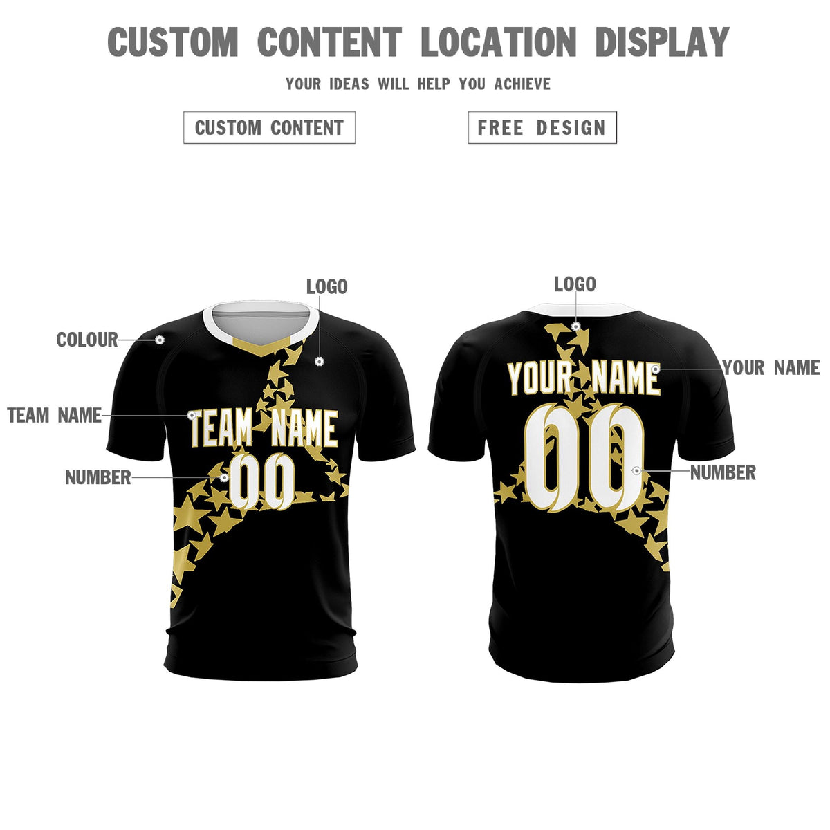 Custom Black Old Gold America Star World Cup Inspired Lightweight Graffiti Pattern Soccer Sets Jersey