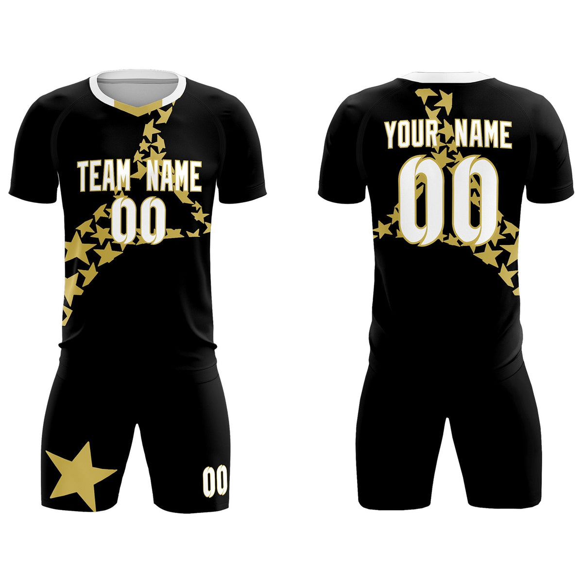 Custom Black Old Gold America Star World Cup Inspired Lightweight Graffiti Pattern Soccer Sets Jersey