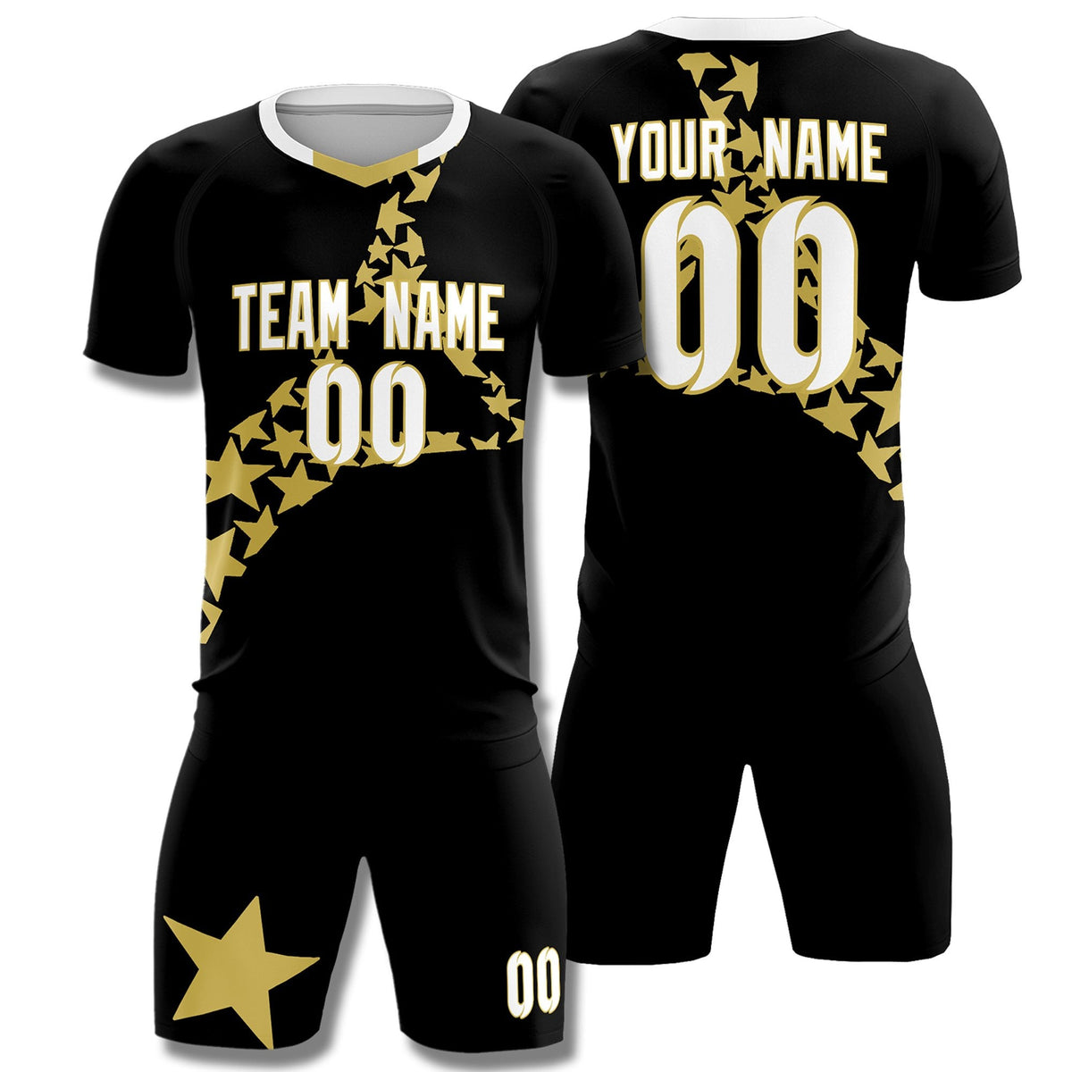 Custom Black Old Gold America Star World Cup Inspired Lightweight Graffiti Pattern Soccer Sets Jersey