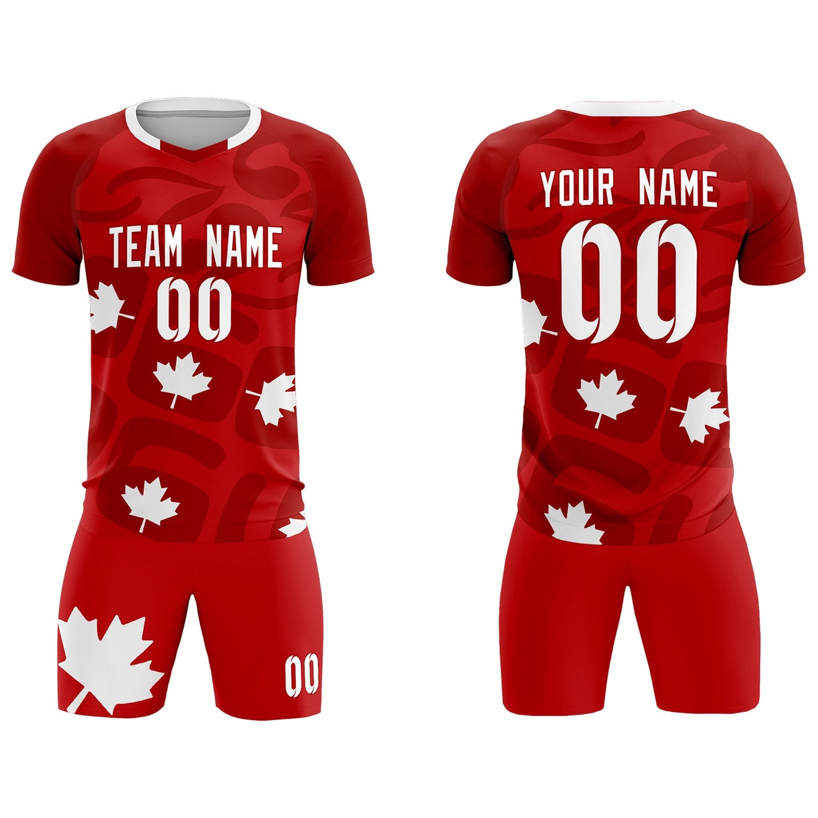 Custom Red Canada Maple Leaves World Cup Inspired Wrinkle-Resistant Graffiti Pattern Soccer Sets Jersey