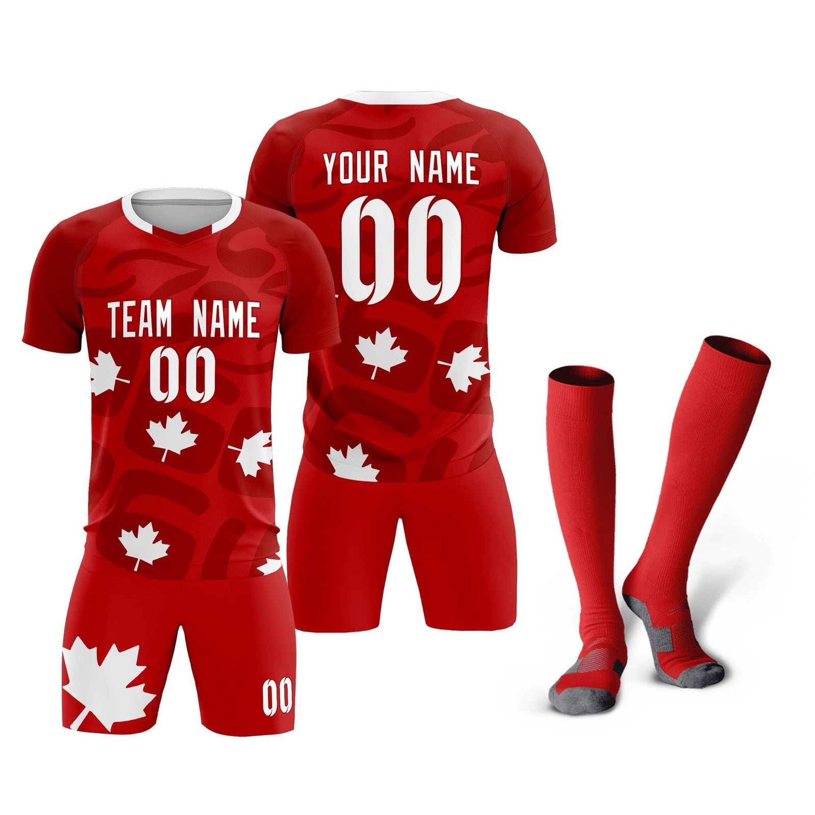 Custom Red Canada Maple Leaves World Cup Inspired Wrinkle-Resistant Graffiti Pattern Soccer Sets Jersey