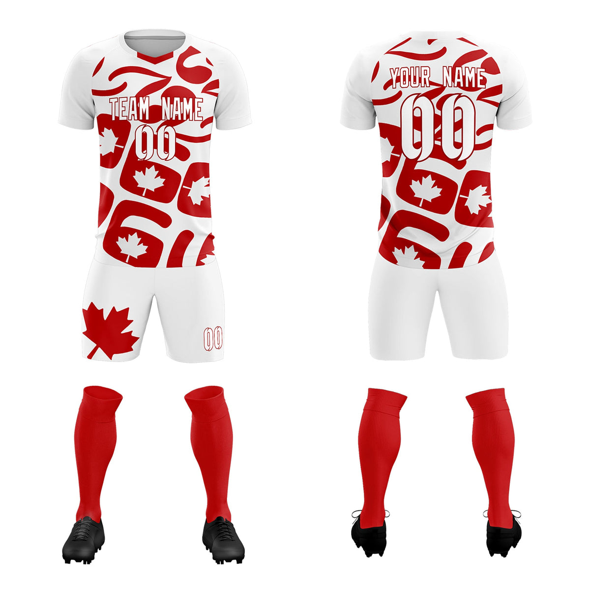 Custom White Canada Maple Leaves World Cup Inspired Drapable Graffiti Pattern Soccer Sets Jersey
