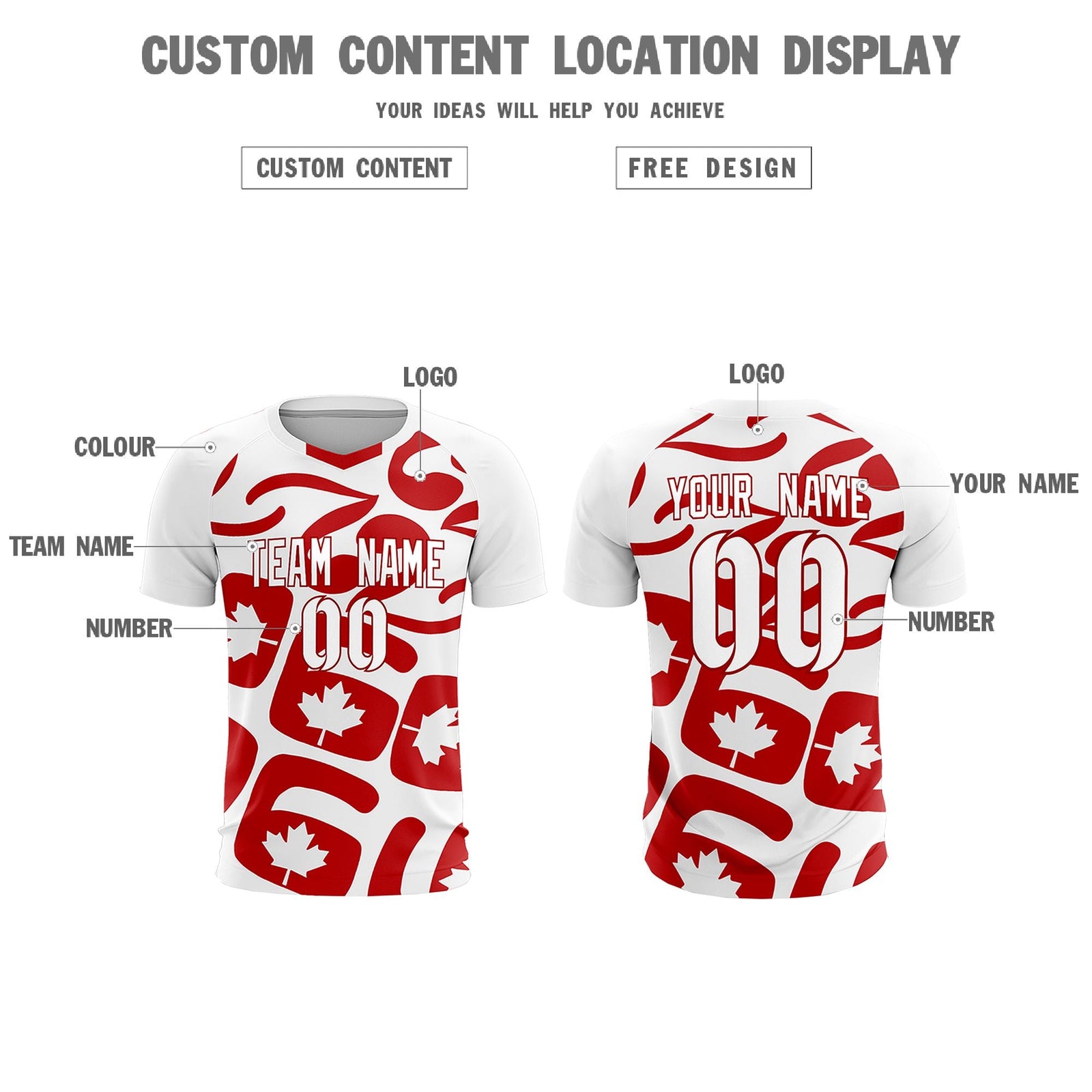 Custom White Canada Maple Leaves World Cup Inspired Drapable Graffiti Pattern Soccer Sets Jersey