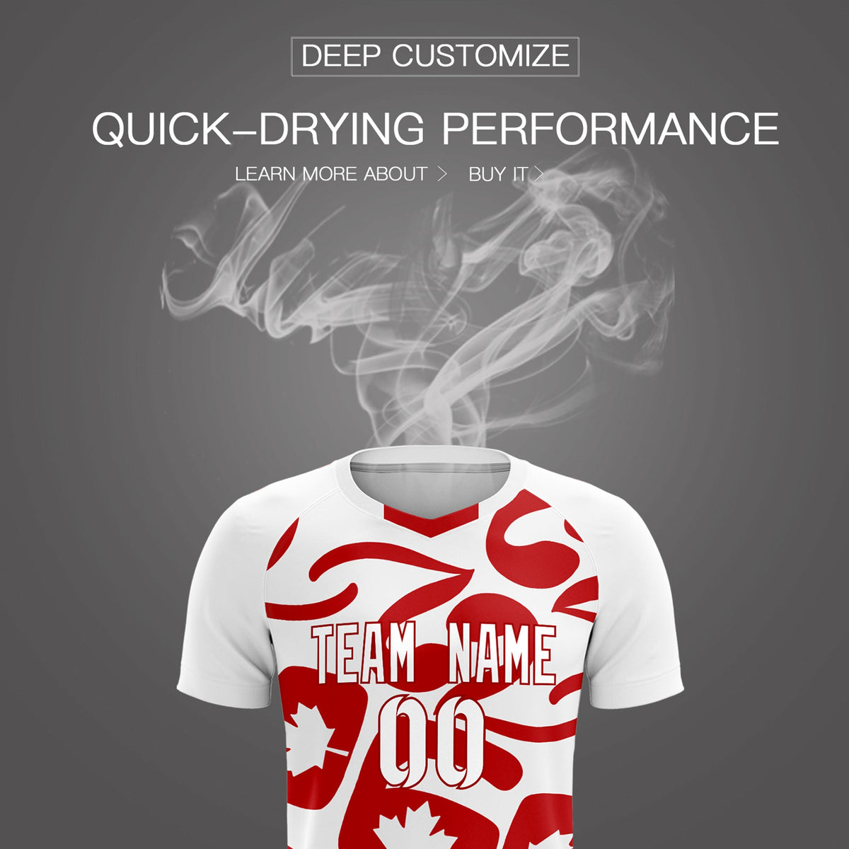 Custom White Canada Maple Leaves World Cup Inspired Drapable Graffiti Pattern Soccer Sets Jersey