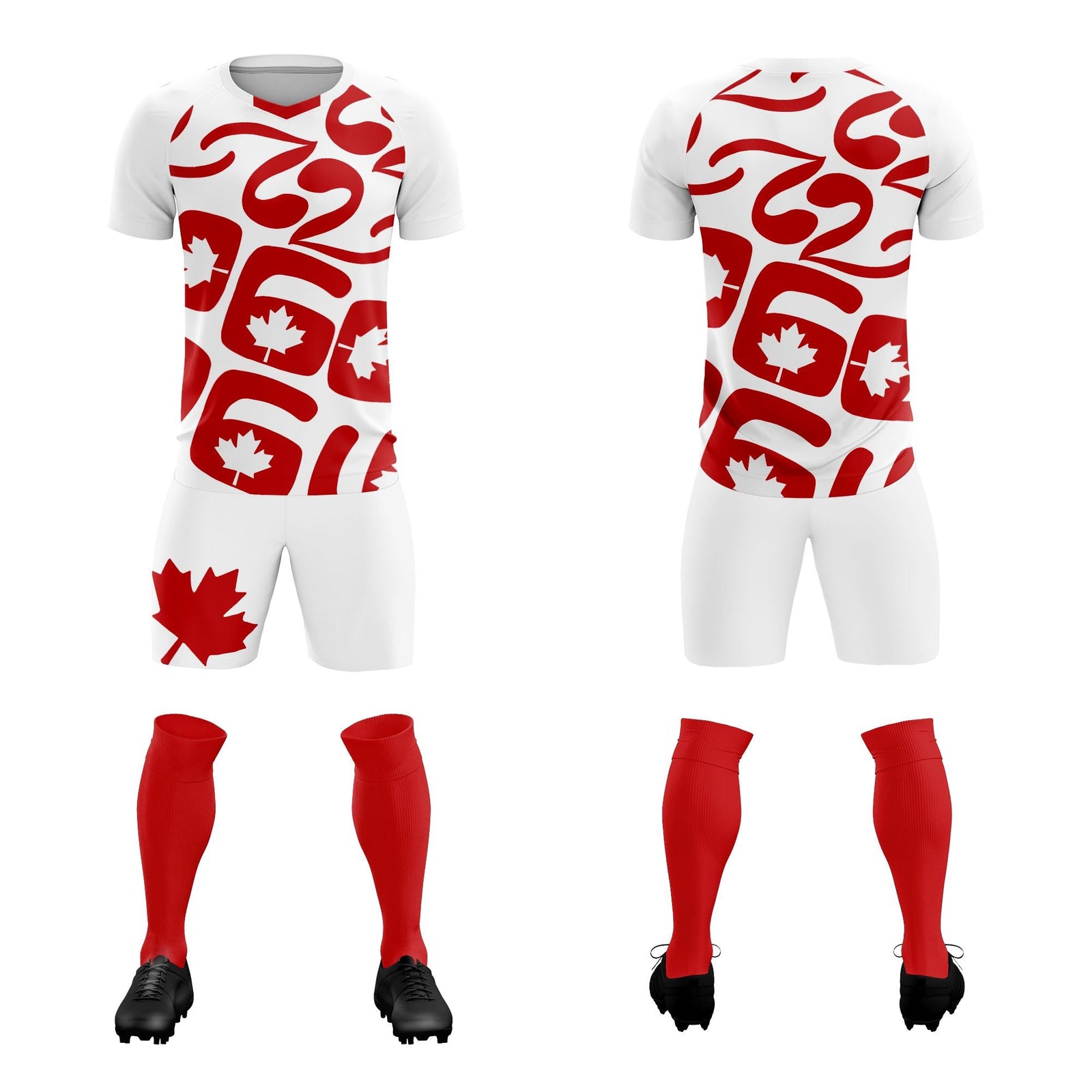 Custom White Canada Maple Leaves World Cup Inspired Drapable Graffiti Pattern Soccer Sets Jersey