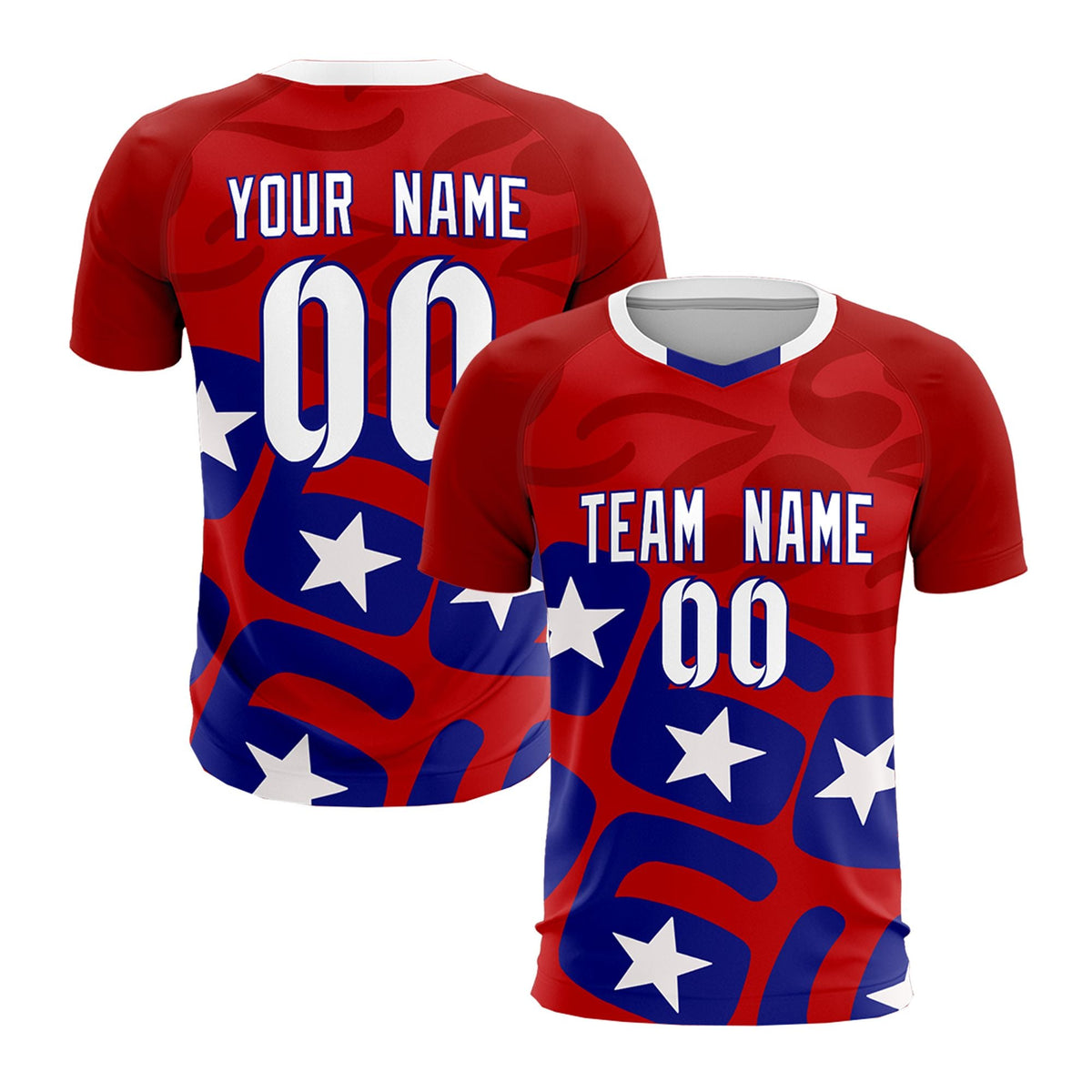 Custom Red America Star World Cup Inspired Breathable Graffiti Pattern Soccer Sets Jersey