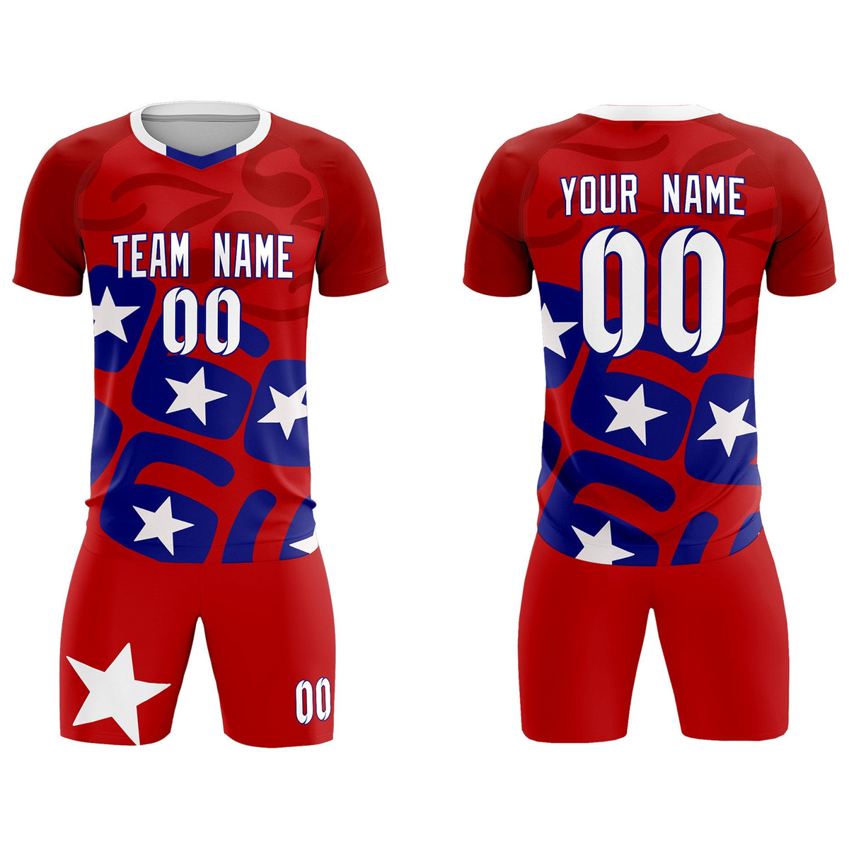 Custom Red America Star World Cup Inspired Breathable Graffiti Pattern Soccer Sets Jersey