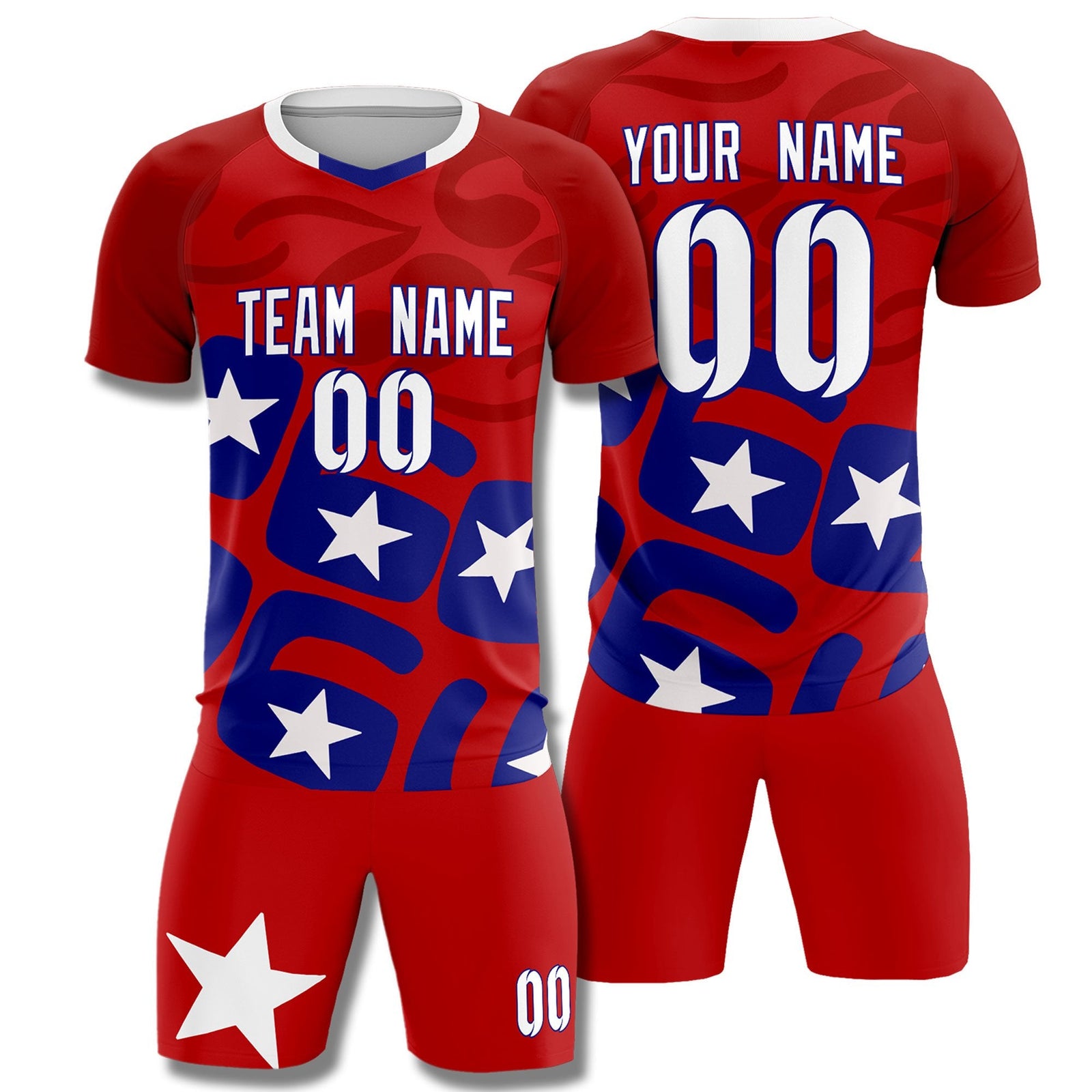 Custom Red America Star World Cup Inspired Breathable Graffiti Pattern Soccer Sets Jersey